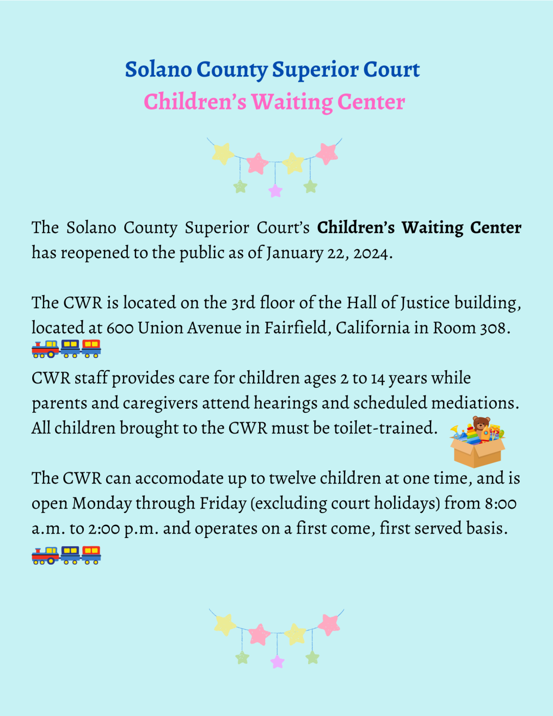 Children s Waiting Room Superior Court of California County of Solano